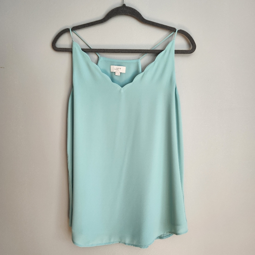 LOFT Light Blue Scalloped Tank Top